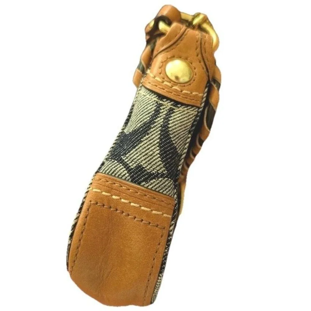 COACH Bleecker Denim Vachetta Leather Floral Appliqué Wristlet - Picture 3 of 5
